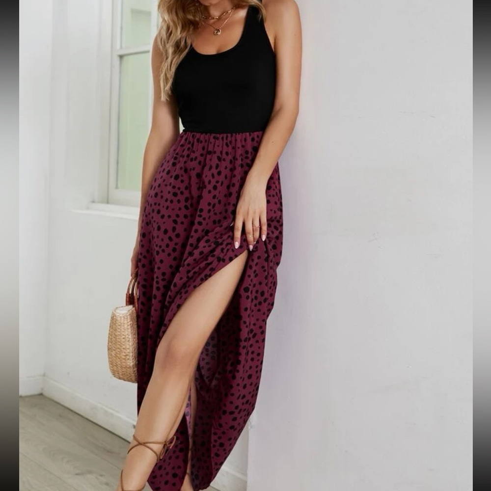 Boho Dalmatian print color block sleeveless maxi dress - Picture 10 of 15